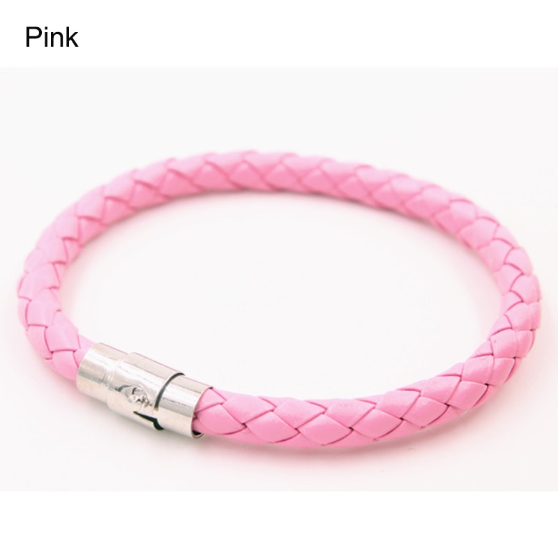 6MM PU Leather Braided Bracelet Magnetic Buckle Women Men Bracelet LXH: Pink