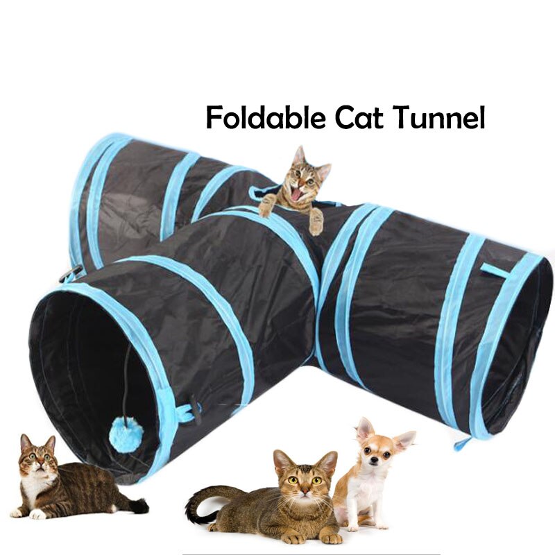 3 huller kattetunnel legetøj sammenklappeligt kattekat træning legetøj interaktivt rør sjovt legetøj til kat kanin dyr legetunnel rør