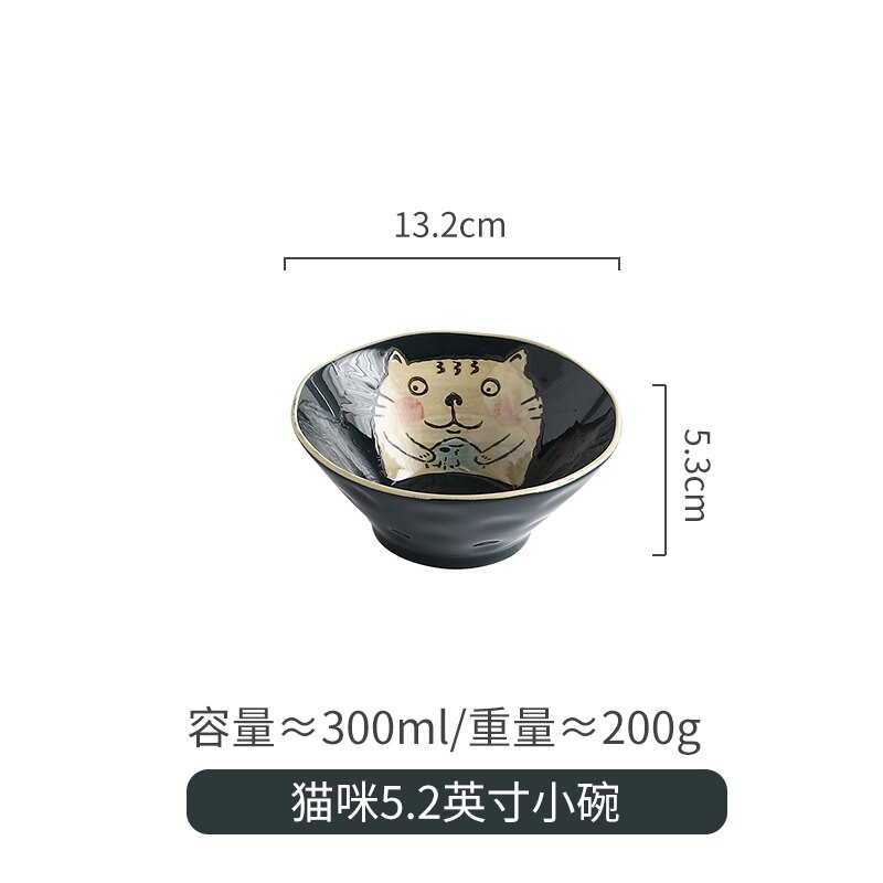 Japansk keramik handmålad katt globefish hushållssoppa nötkött lamian nudlar skål ramen retro sallad porslin tallrik porslin: 5