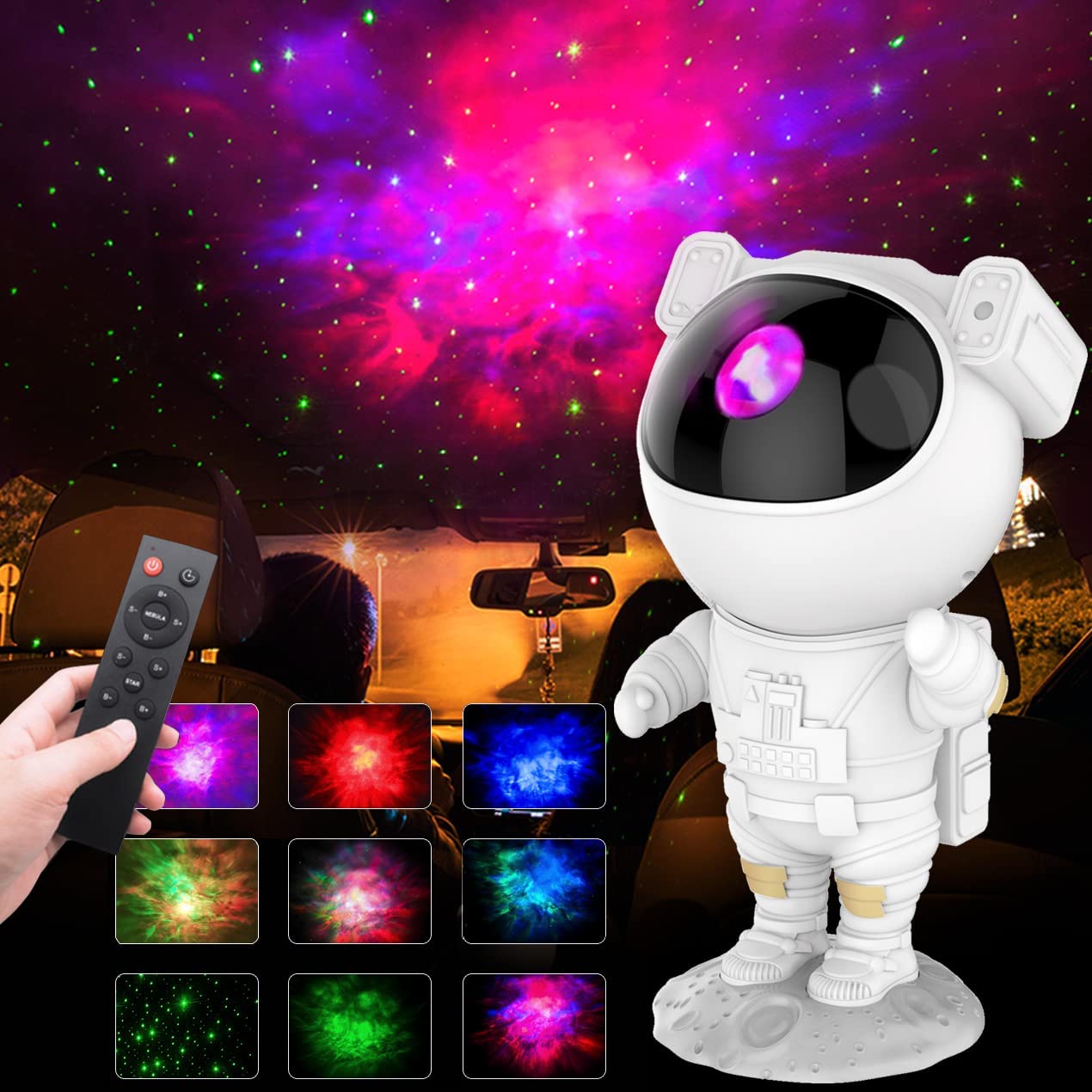 Proyector de estrellas para niños y adultos, luz nocturna con Control remoto, 360 °, ajustable, nebulosa de astronauta, iluminación de galaxia