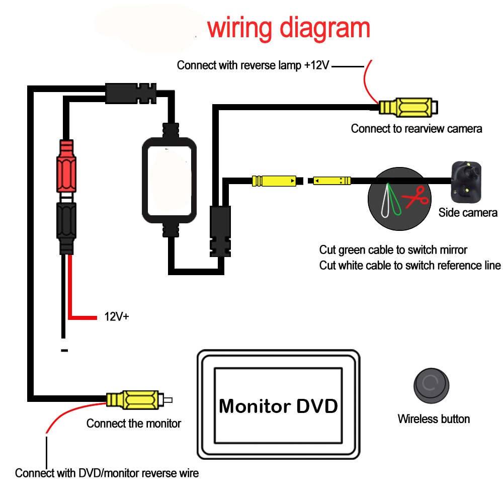car wireless button control Diy install blind spot detecion side view camera parking monitor DVD detection visible system