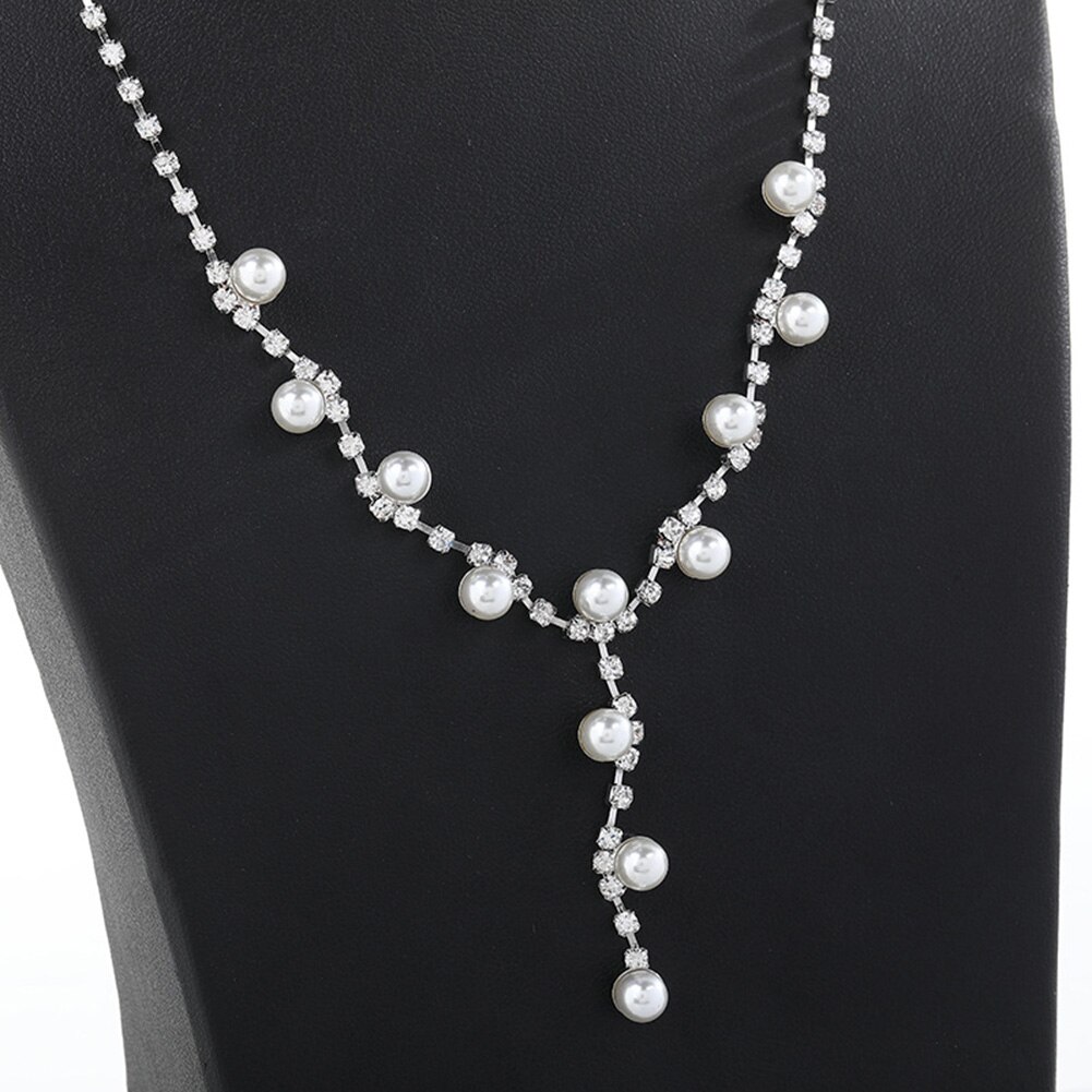 Women Rhinestone Faux Pearl Pendant Necklace Stud Earrings Jewelry Set sales