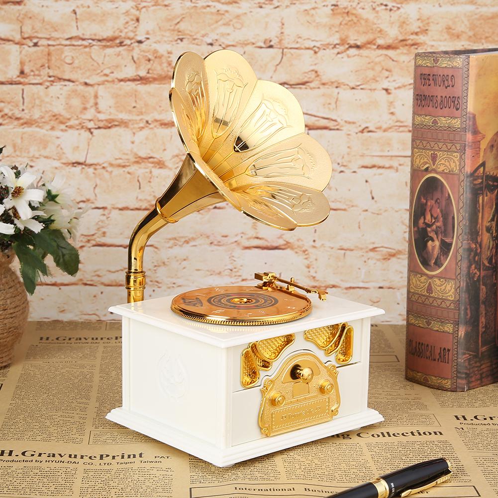 Mini Retro Grammofoon Muziekdoos - Klassieke Houten Decoratie Met Lade En Melodieën