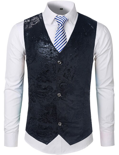 Steampunk Anzug Weste Männer glänzend Bronzing Paisley Blume Chaleco hombre schlank passen Ärmellose Hochzeit Rauchen Kleid Weste Weste Männer: Schwarz / USA XXL