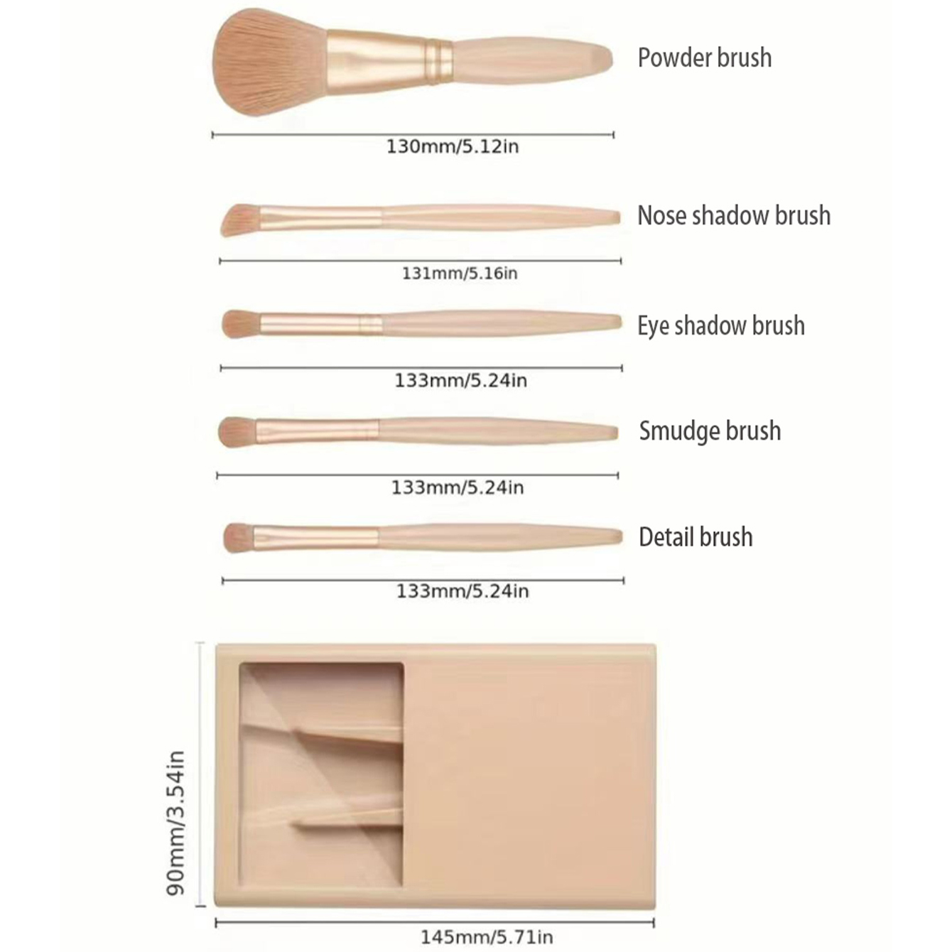 Kit de brochas cosméticas con espejo y estuche, caja plegable, juego de brochas de maquillaje, herramienta de belleza portátil, patrón de letras de oro rosa, 5 uds.