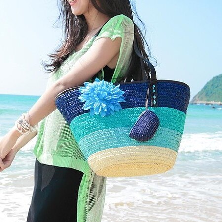 Décontracté fleur rotin femmes sacs à bandoulière en osier tissé sacs à main été plage paille sac bali grand fourre-tout voyage sac à main composit sac