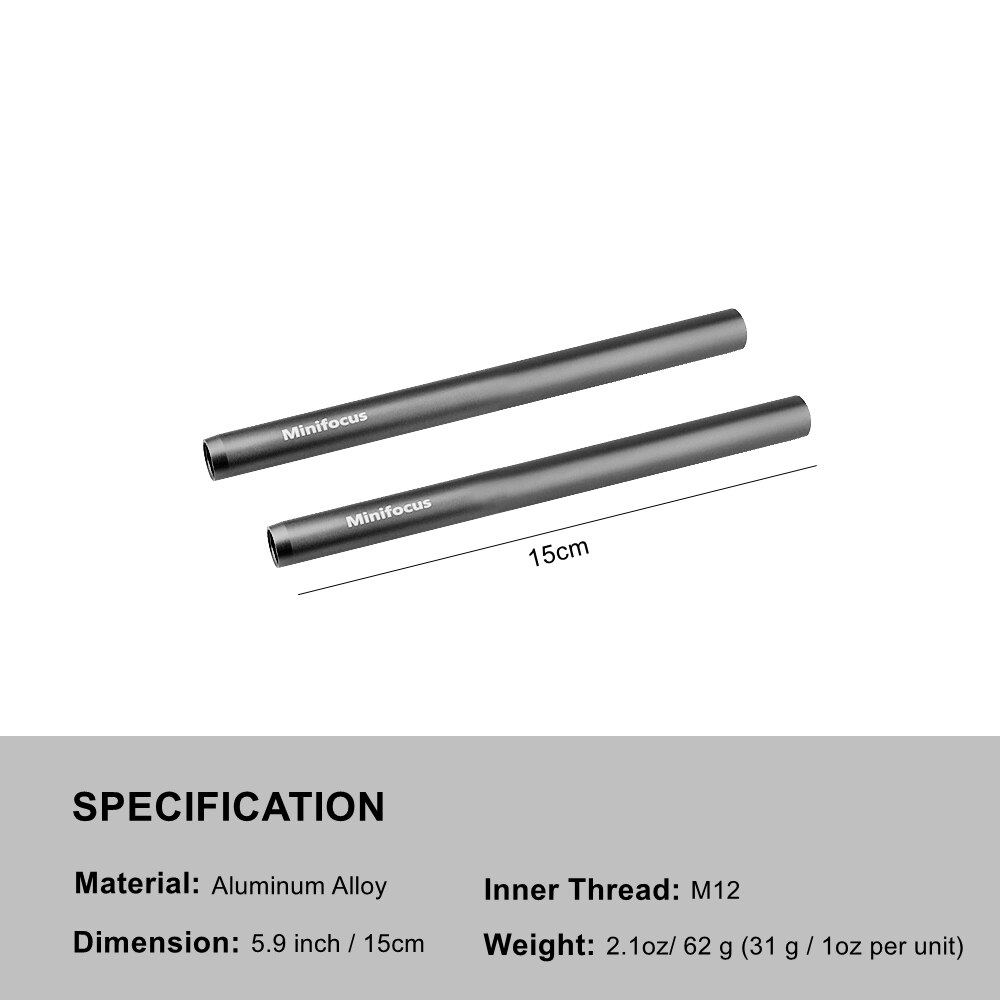 15mm Rods with M12 Thread 30 cm Aluminum Camera Rod for Rig Matte Box Follow Focus 15 mm Rod System