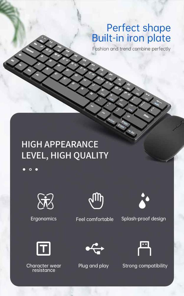 2.4g Wireless Keyboard Mouse Set Portable 10m Distance Keyboard Set With Usb Wireless Receiver