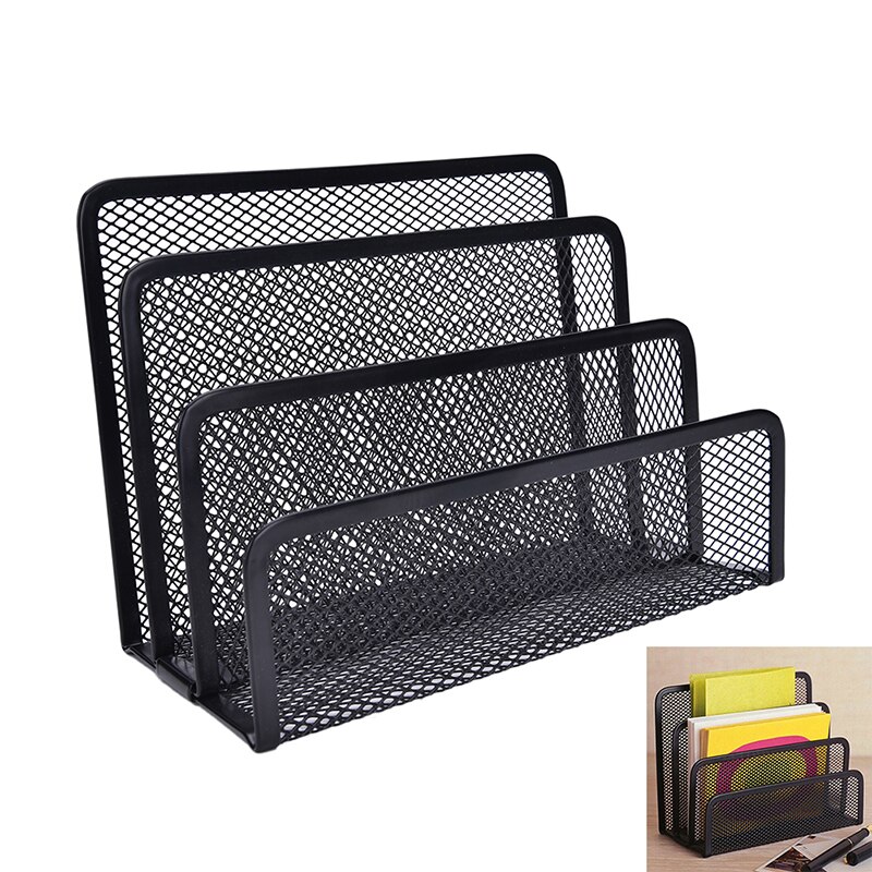 Black Metal Mesh Desk Organizer Desktop Letter Sorter Mail Tray File Organiser Office Home Bookends Book Holder Business