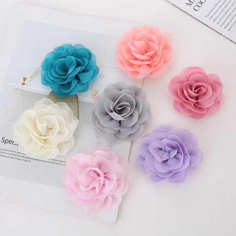 5 pçs 9cm moda cetim chiffon flores para diy acessórios de cabelo tecido buquê de flores decoração casamento cabeça envoltório para bandana: Random color mixing