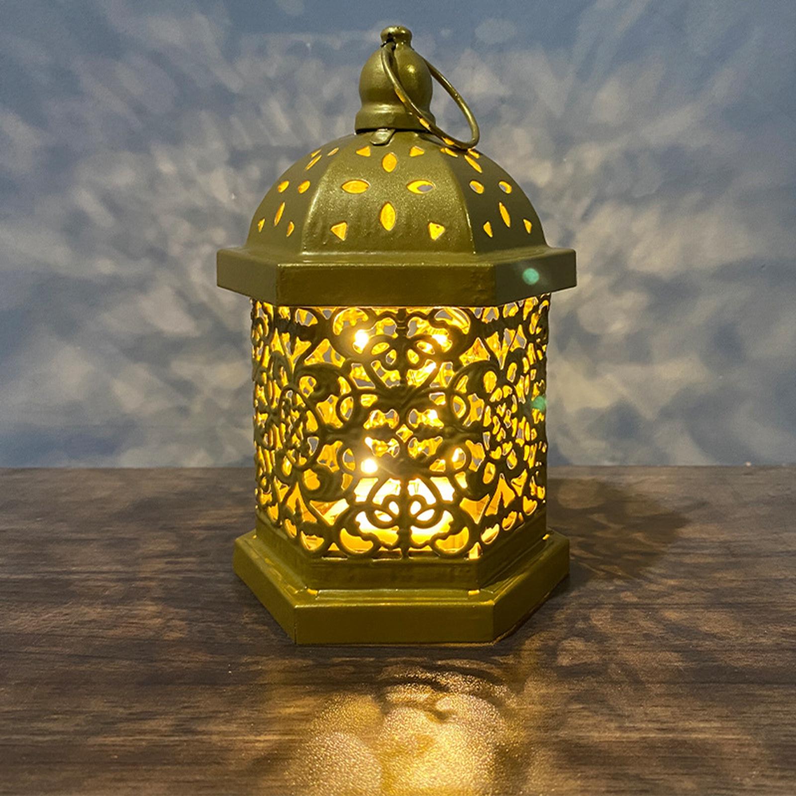 Hohl Geschnitzte Laterne Licht Dekorative Lampe für Wohnzimmer Dekoration: golden 19.4x10cm
