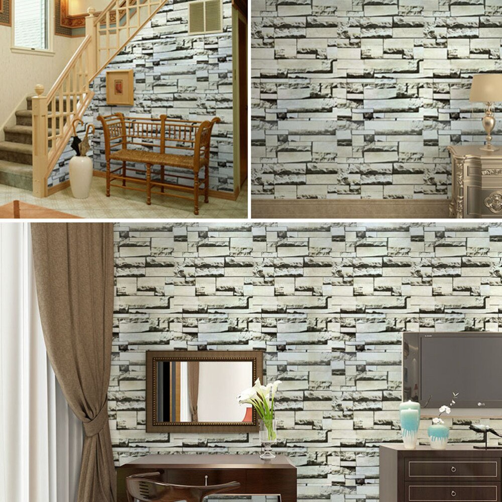 Verdikte 3D Steen Muursticker Baksteen Behang Zelfklevende Muur Muurschildering Decals Voor Woonkamer Slaapkamer Kantoor Decor (Zwart en