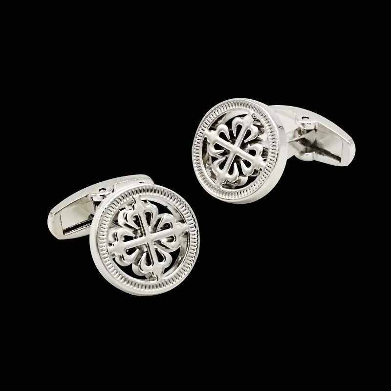 Man Manchetknopen Cross Manchetknopen Gold Zilveren Zwarte Kleur Knop Franse Manchetten Pak Accessoires Bruiloft Sieraden: Silver