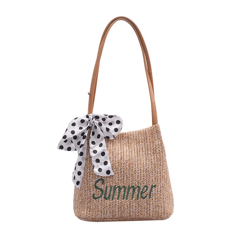 Round Ladies Straw Woven Bag Simple Shoulder Bag Beach Bag Large Capacity Handbag Women Bags Casual Tote Zipper: Khaki