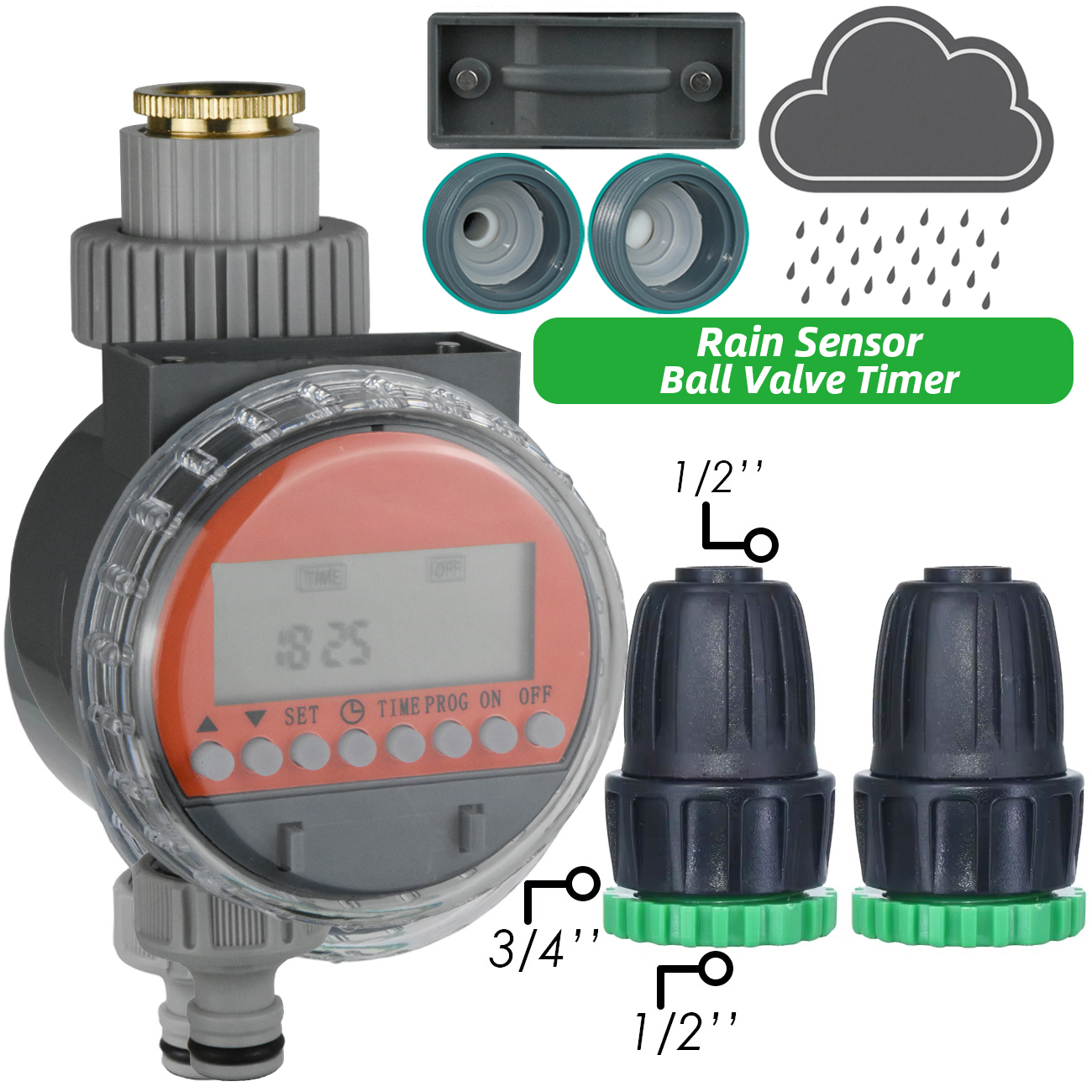Zawór kulowy czujnika deszczu robić szklarni KESLA, bezciśnieniowy, z timerem robić automatycznego nawadniania, zestaw robić nawadniania kropelkowego, zbiornik na wodę.: zielony