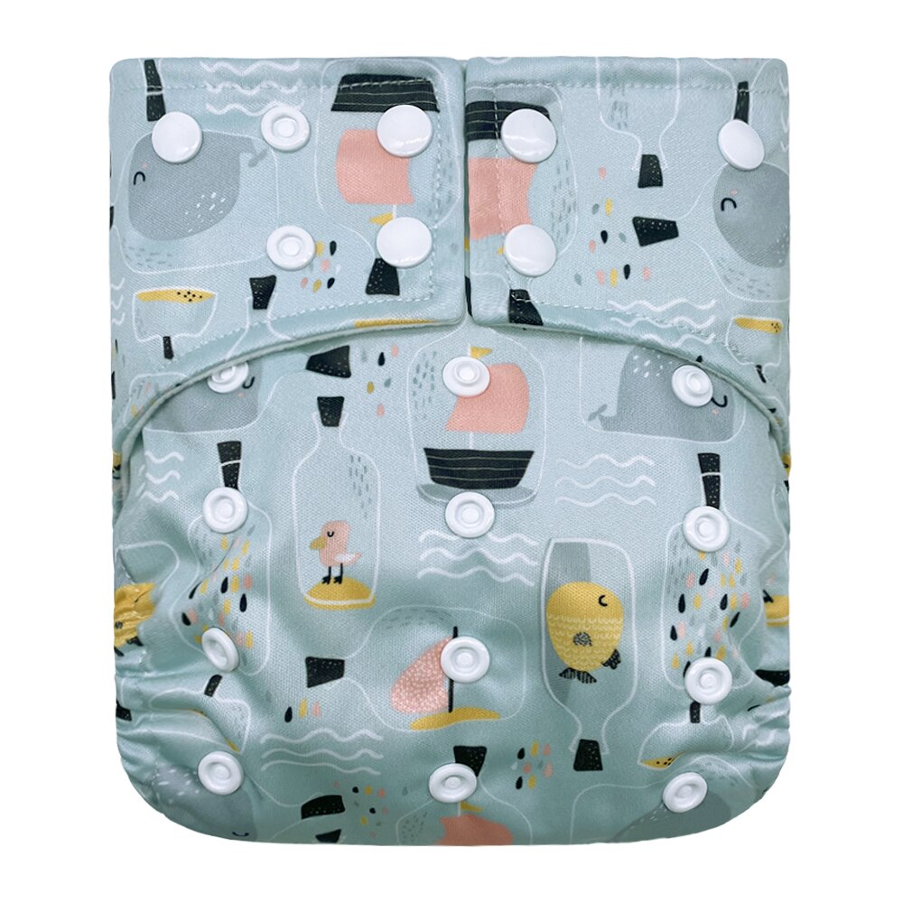 Goodbum Waves Printed Washable Adjustable Double Gusset Square Cloth Nappy For Baby Diaper: D41