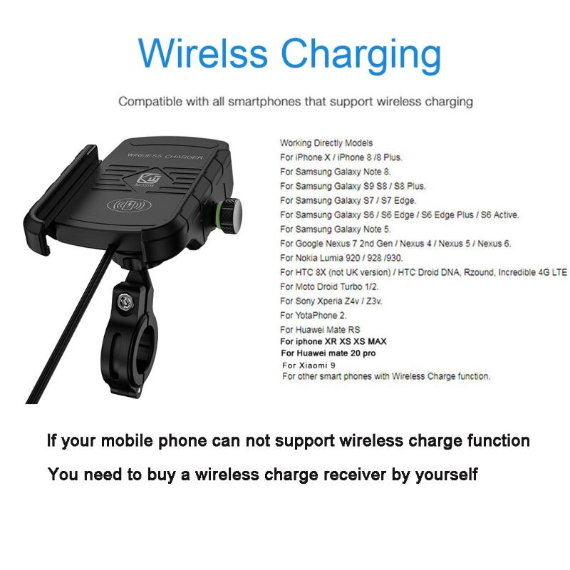 Waterproof 12V Motorcycle Phone Qi Fast Charging Wireless Charger Bracket Holder Mount Stand for iPhone Xs MAX XR X 8