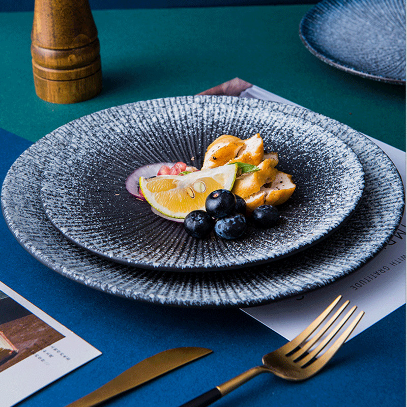 Nordic Retro Ceramic Tableware Western Plate Black Steak Pasta Salad Plates Disc Dinner Home Restaurant Dessert Plate