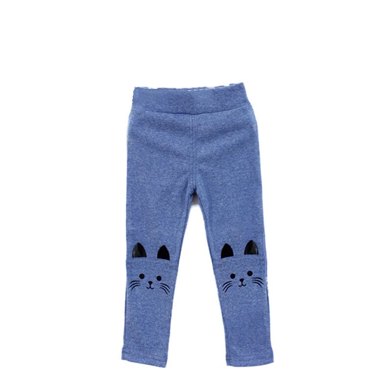 4 colores bebé niño Niña Pantalones 2-7Y lindo estampado de gato pantalones chico cálido pantalones elásticos leggings L07: Azul / 3 años