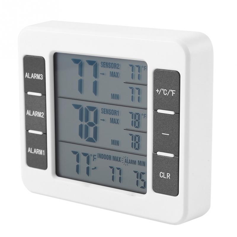 Wireless Digital Audible Alarm Refrigerator Thermometer With 2Pcs Sensor Min/Max Display Indoor Outdoor Thermometer