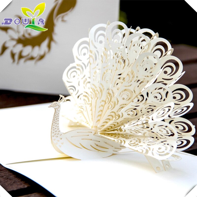 Tarjetas de Felicitación de cumpleaños de 3D tridimensional papel Pavo Real Corea hecho a mano tarjeta de de negocios
