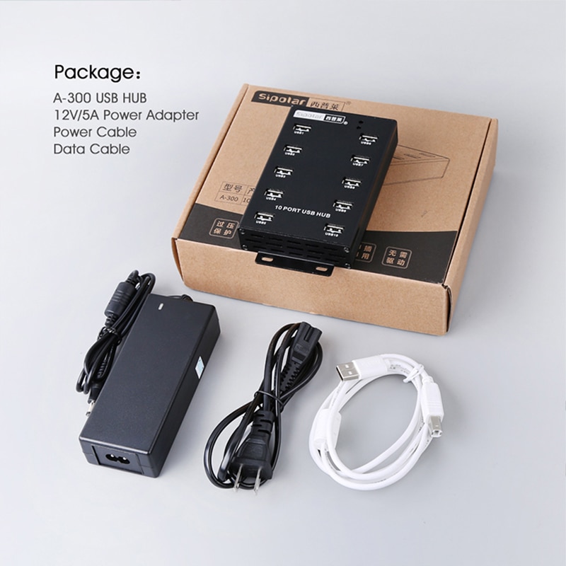 Sipolar 10- poorts industriële usb-hub bitcoin miner usb cryptocurrency miner met 12 5a stroomadapter synchroniseert gegevensoverdracht a -300