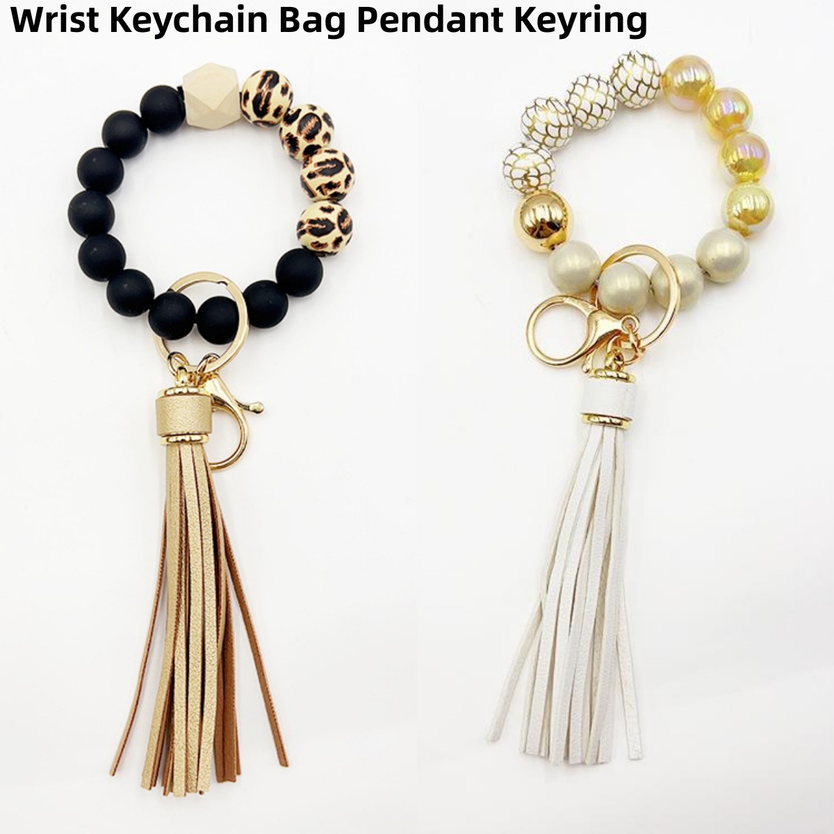 Llavero con cuentas de silicona para hombre y mujer, pulsera con cuentas y borlas para colgar carteras