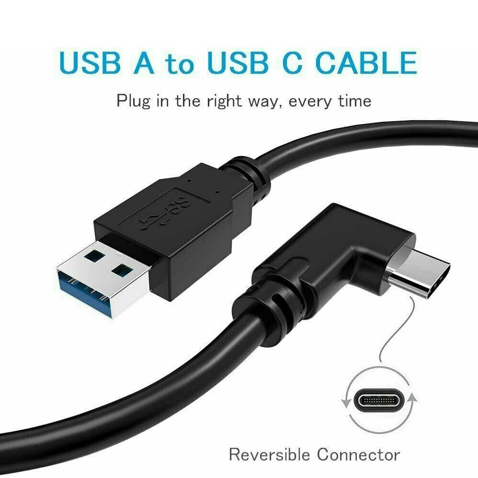 Cable de enlace para Oculus Quest 2, USB A 3,2, totype-c, ángulo de codo, carga 3A