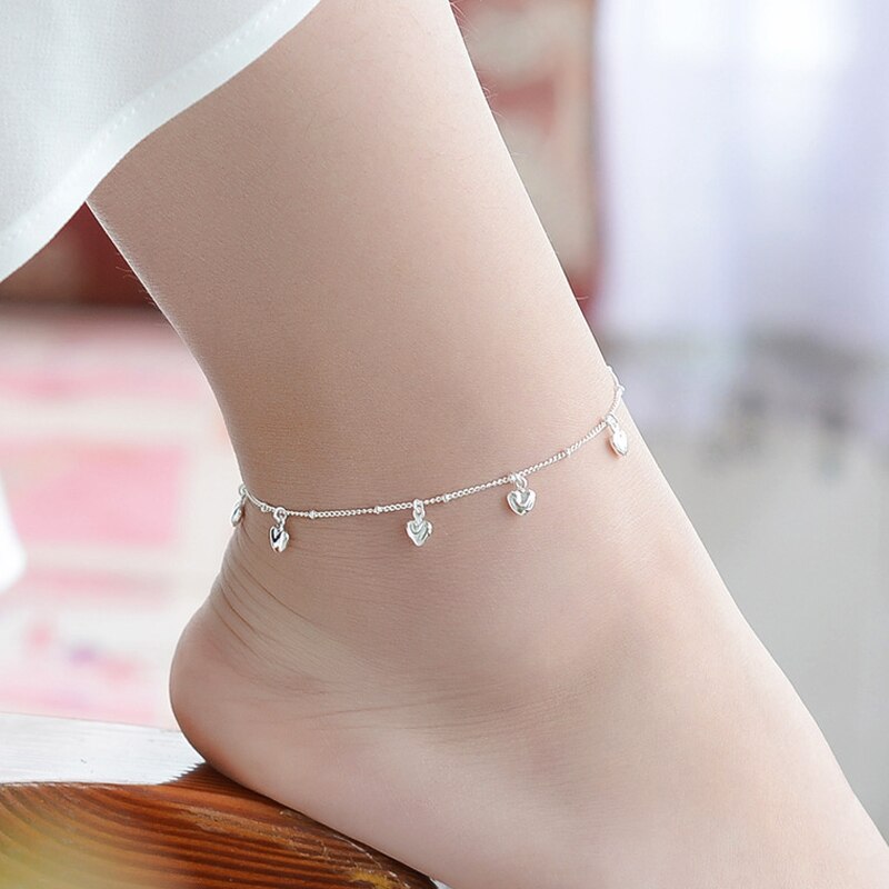 925 Sterling Silver Simple Exquisite Heart Pendant Anklets Women Jewelry Birthday Summer Foot Chain Bracelets