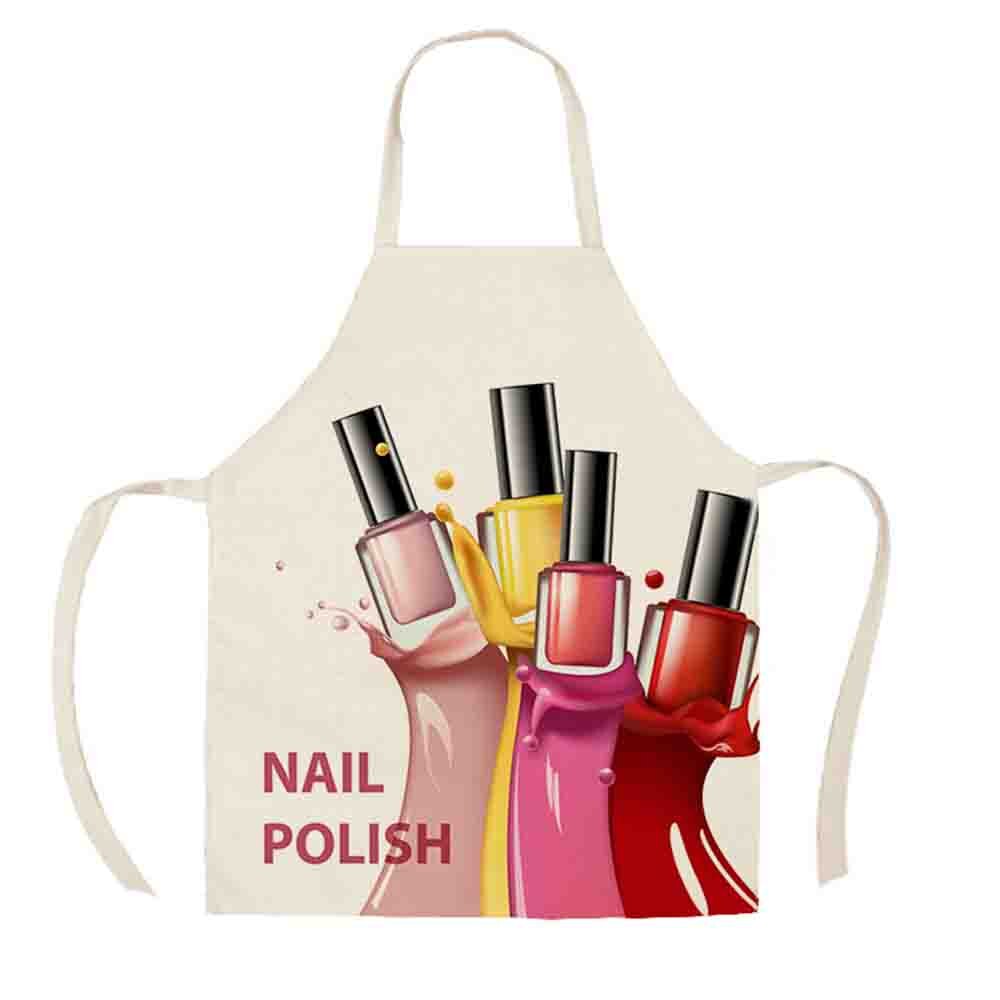 Delantal de algodón y lino con adorable esmalte para uñas, utensilios de limpieza para el hogar, cocina, dibujos animados