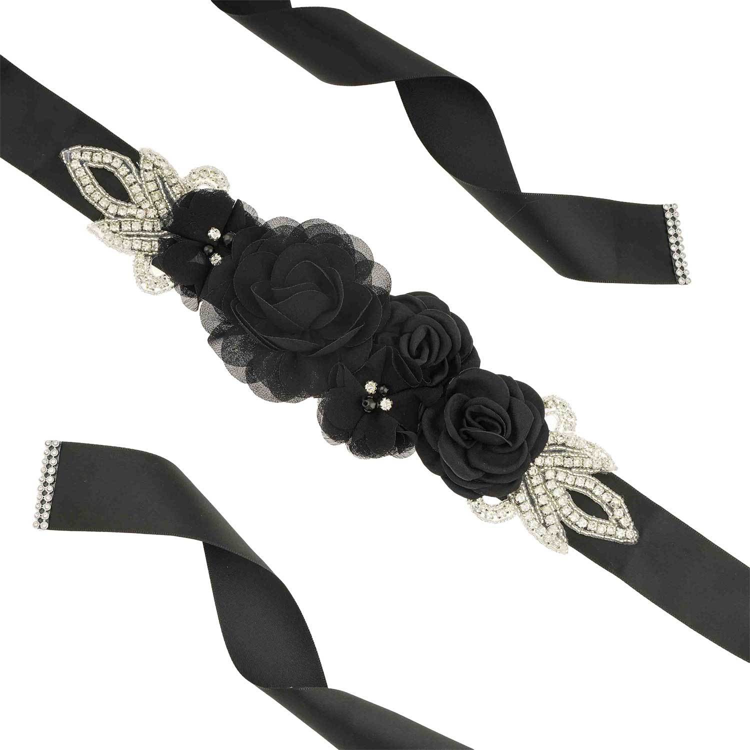 Cinturón de boda para novia, flor rosa perla, vestido de dama de honor de noche, cinturón de flores embarazadas, novedad de: Negro