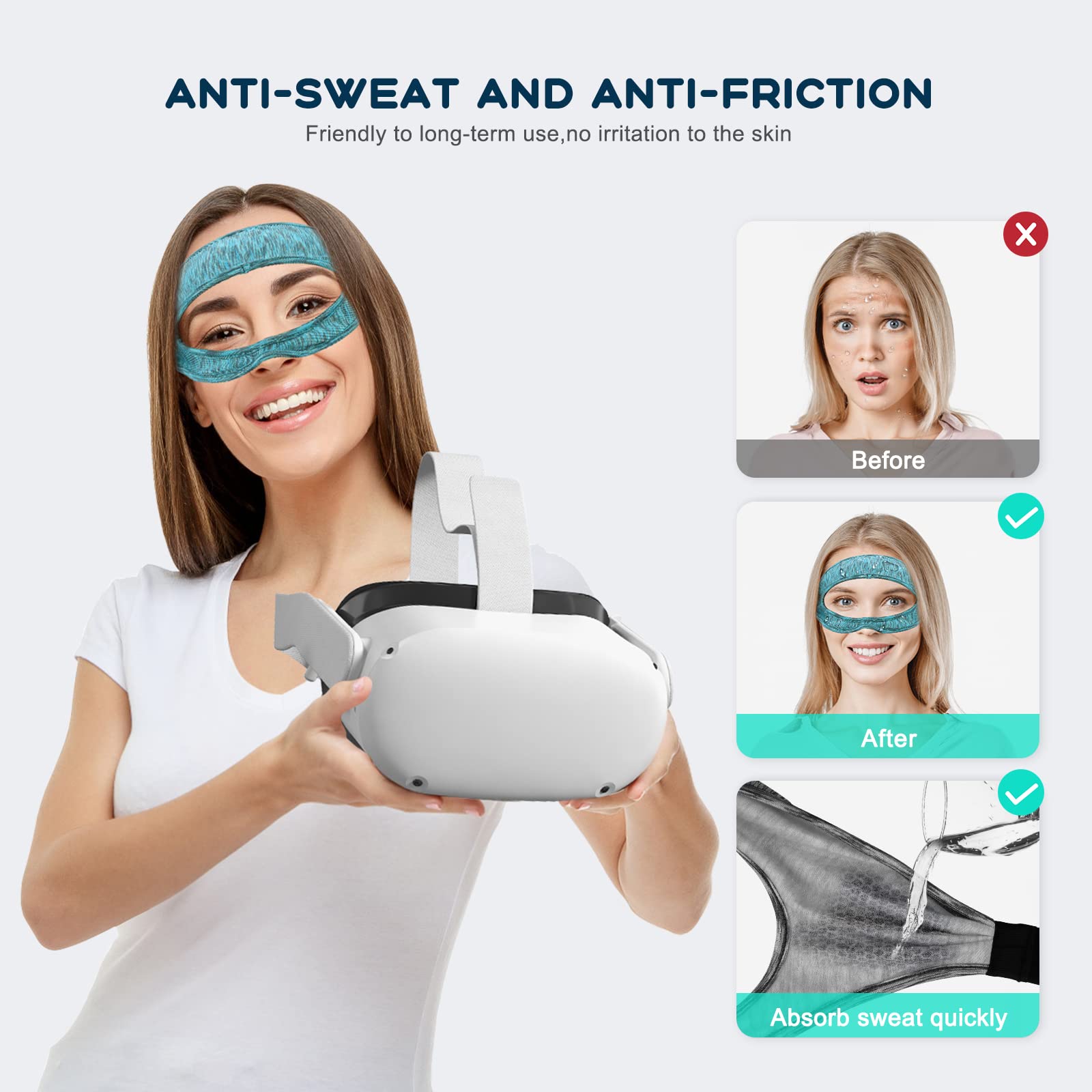 VR Accessories Eye Mask Cover For Oculus Quest 2 Breathable Sweat Band Padding with Virtual Reality Headsets Adjustable Sizes