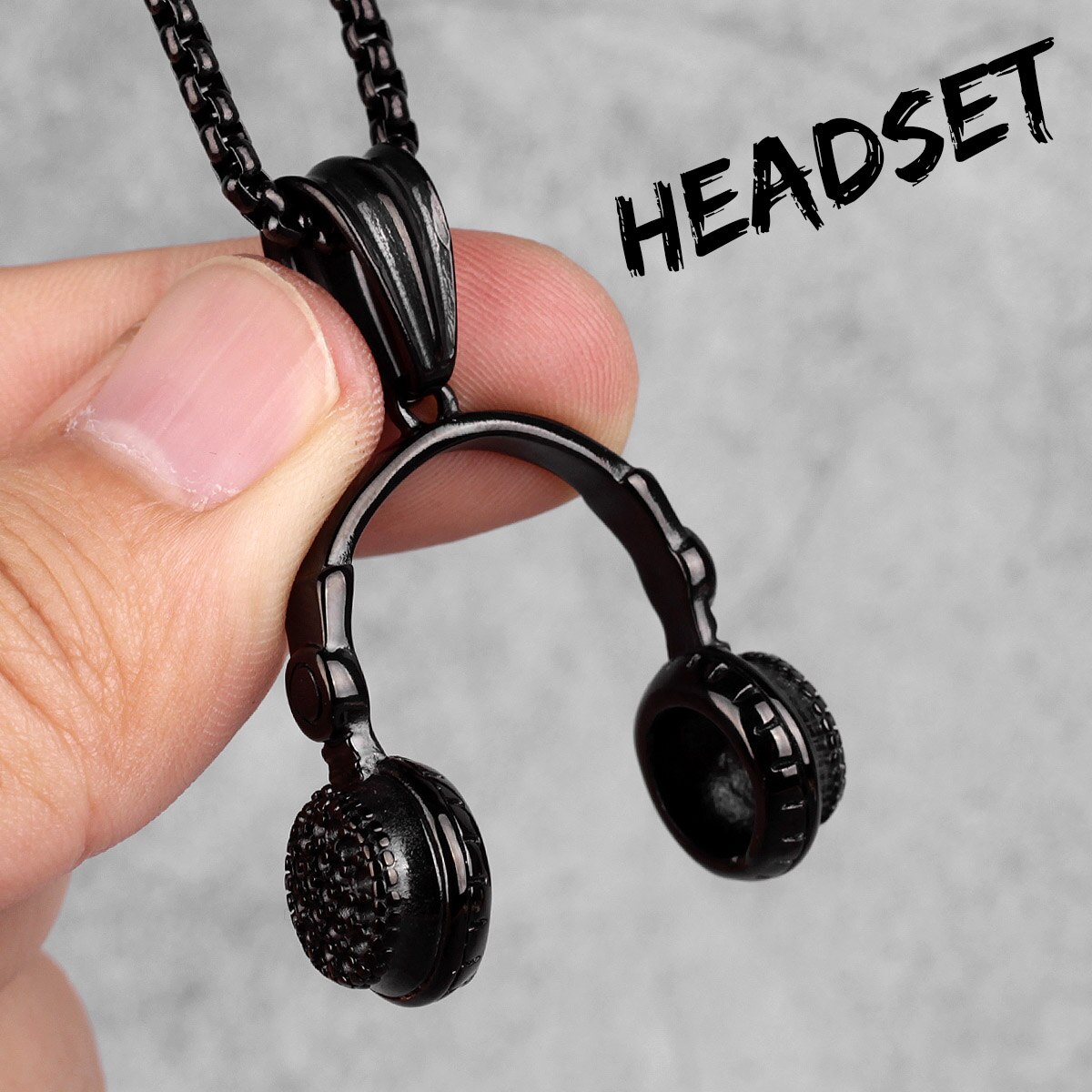 Headset Kopfhörer Gold Herren Lange Halsketten Anhänger Kette Hip Hop für Junge Männliche Edelstahl Schmuck Kreativität: N311-Black Headset / 50cm