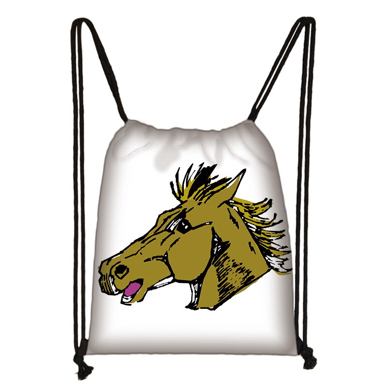 Cavalo impressão drawstring saco de viagem feminina adolescente escola saco marrom menina e menino mochila moda feminina sacos de armazenamento to54632: skdafr36