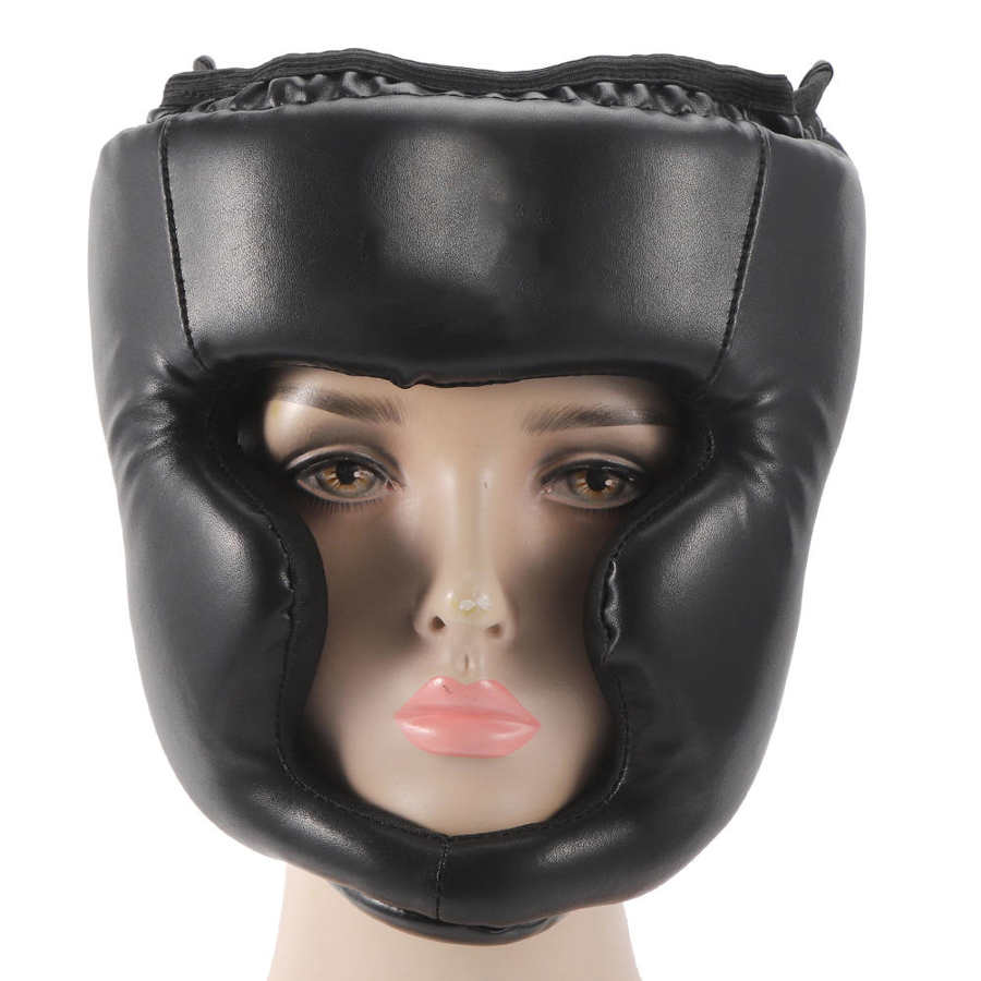 Boxing Helmet PU Karate Muay Thai Helmet Black Closed Type Sanda Training Head Guard Adults Kids Equipment