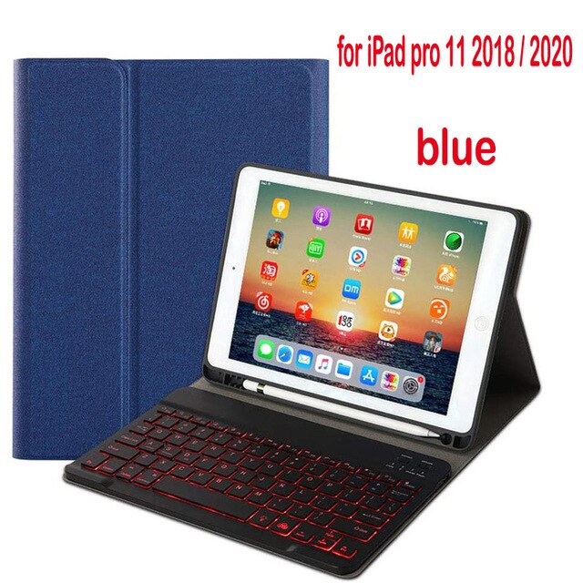 Schutzhülle für ipad 10.2 , 9.7 , 5th 6th 7th (generation) mit hintergrundbeleuchtung und tastatur, passend für ipad air 1 , 2 , 3 , pro 10.5, 11, mini 1 , 2 3 4 , 5: Für ipad pro 11 blau