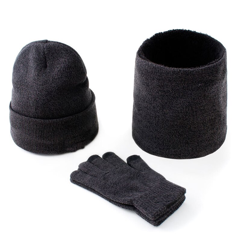 3 Stks/set Heren Gebreide Muts Handschoenen Sjaal Set Xmas Winter Warming Hoed Volledige Cover Handschoen Nyz Winkel: Dark Grey