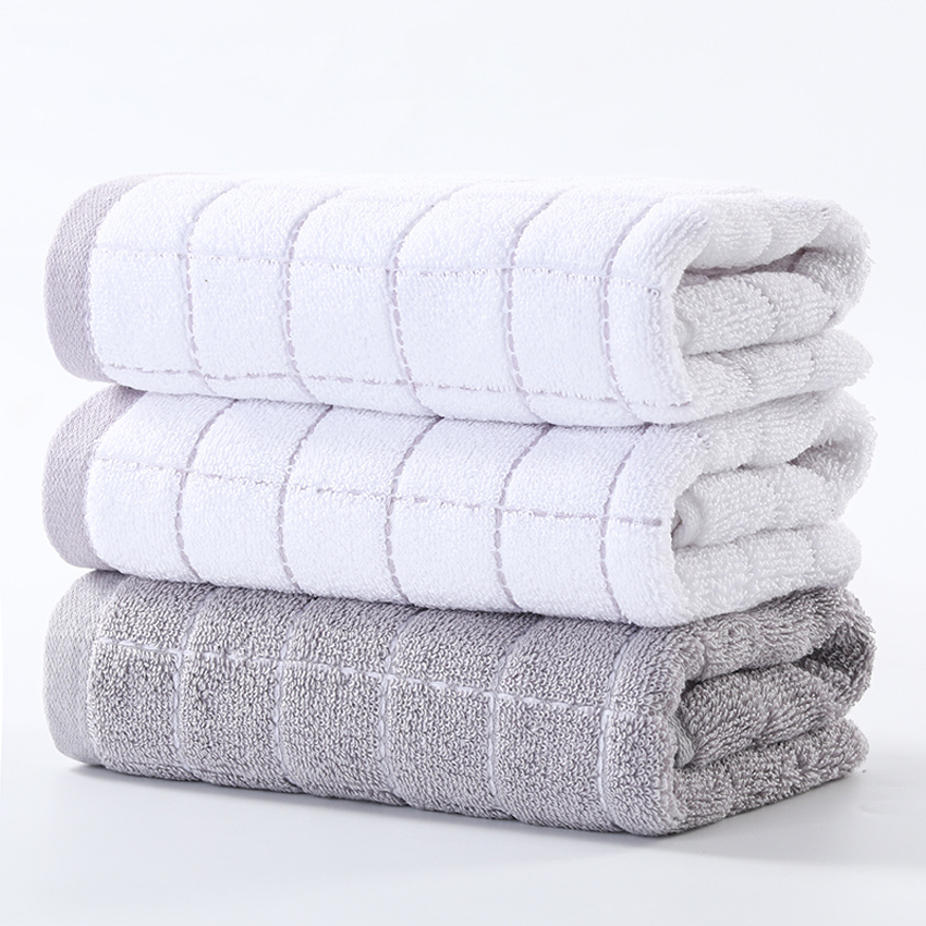 Juego de toallas faciales a cuadros para adultos y niños, 100% algodón, suave, pelo grueso, para manos, hogar, Hotel, Spa, toalla de cara, servilleta, 3 piezas: 2 white-1 gray