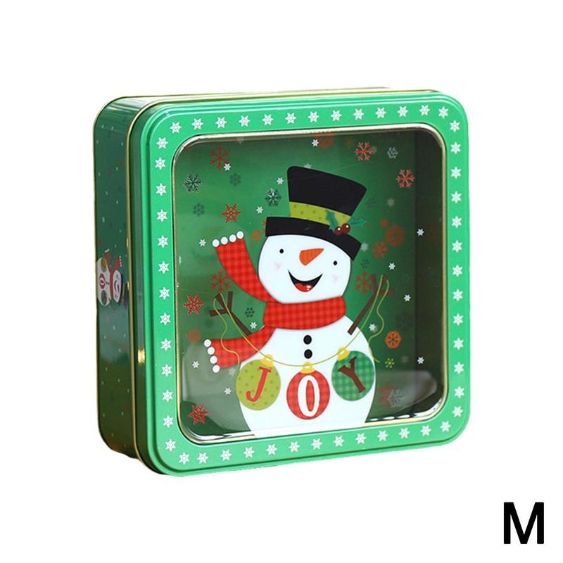 Boîte à biscuits en fer blanc, fenêtre transparente Rectangle Film carré emballage de noël boîte à chocolat cuisson boîte à bonbons T3Z8: M