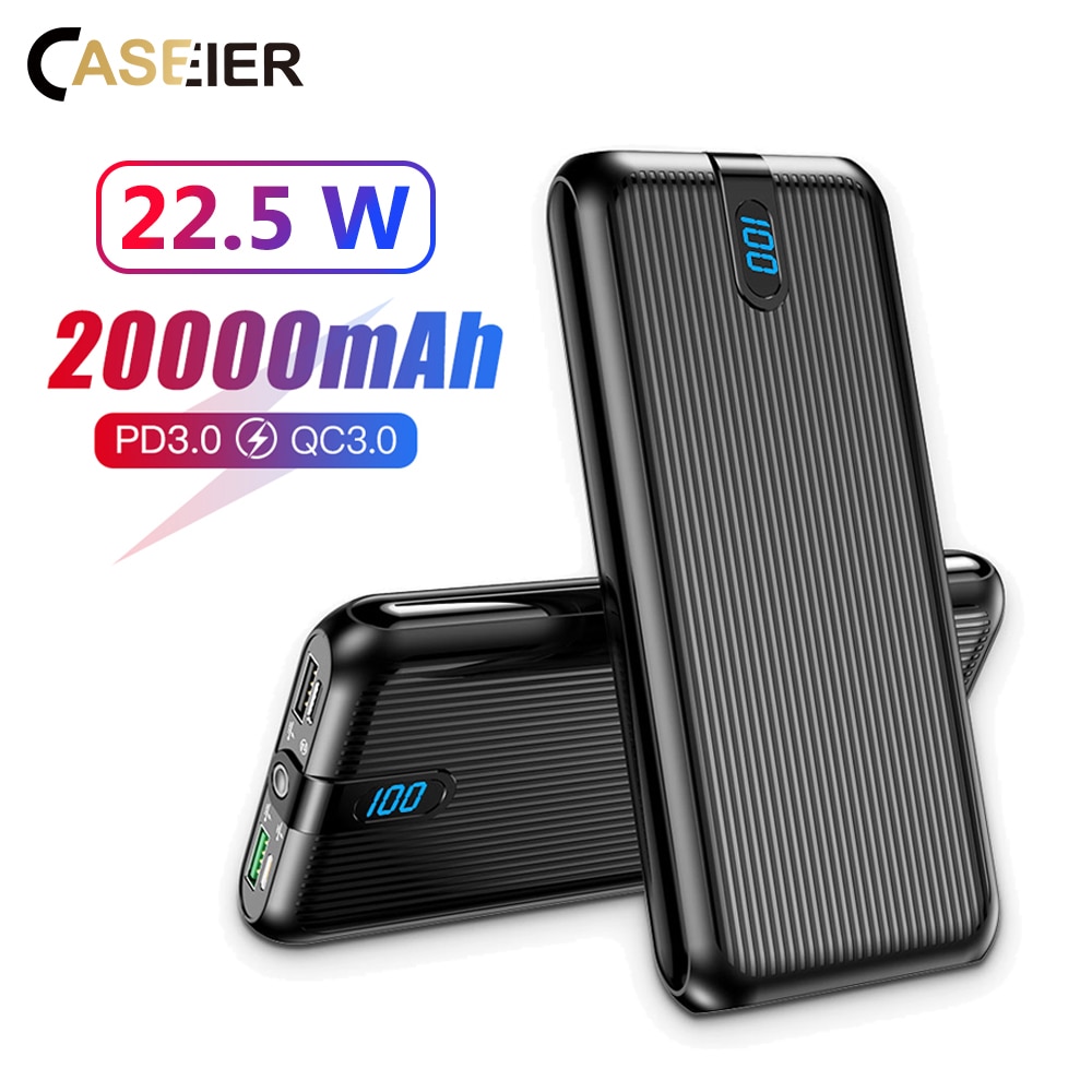 CASEIER QC 3.0 PD 3.0 20000mAh moc Bank dla iPhone 11 Xiaomi doprowadziło cyfrowy wyświetlacz przenośna ładowarka zewnętrzna bateria Powerbank