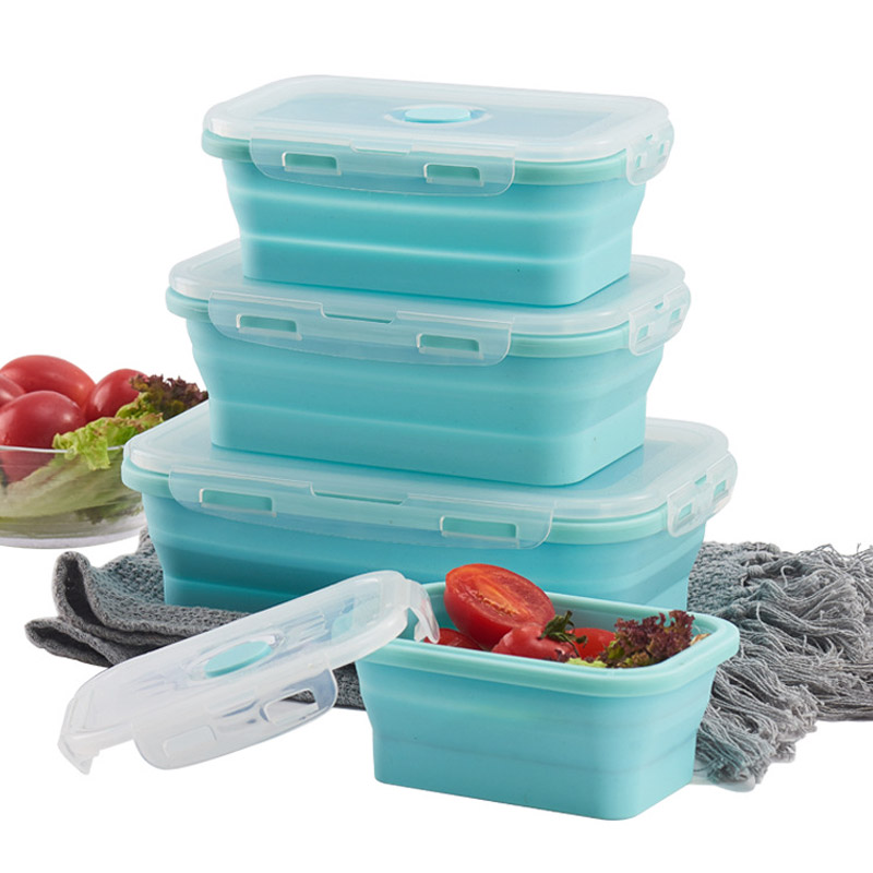Draagbare Siliconen Lunchbox Inklapbare Intrekbare Voor Opslag Servies Verwarmd Voedsel Container Vouwen Kinderen Bento Lunchbox