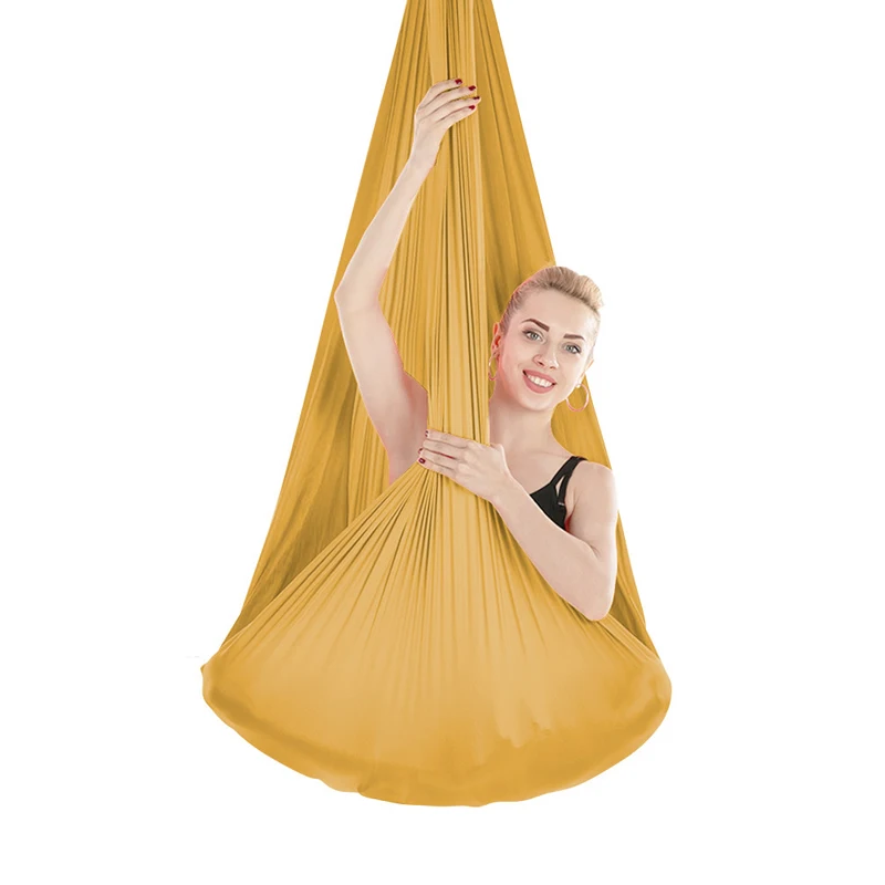 5*2.8m High Strength Aerial Silk Yoga Swing Hammock Anti-Gravity Flying Inversion Yoga Belts for GYM Home Exercise Fitness: Gold