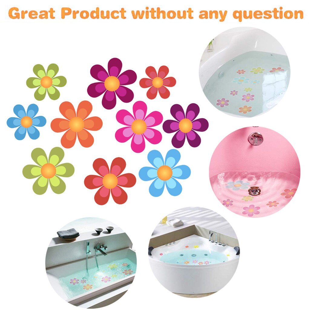 10pcs Bathtub Stickers Colorful Flower Anti-Slip Self-adhesive Sticker Decals for Bathroom Bath Tub Shower Surfaces