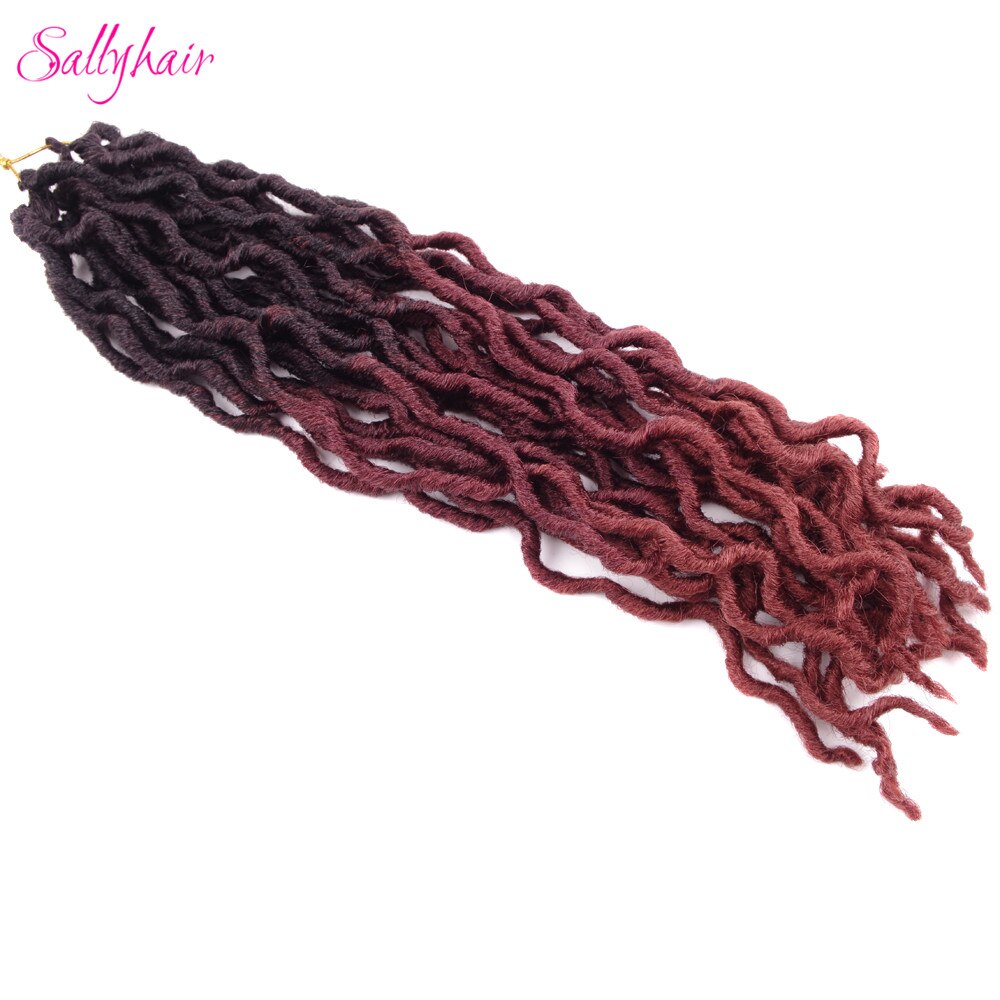 Sallyhair Faux Locs Curly Crochet Braids Hair Extensions 24 strands/pack Ombre Synthetic Braiding Hair 18inch: T1B/Red / 3Pcs/Lot