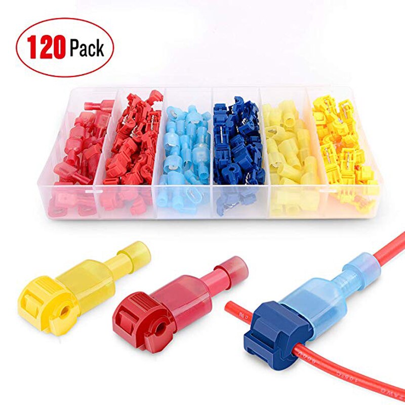 T-Tap Wire Connectors, Self-Stripping Quick Splice Electrical Wire Terminals, Insulated Male Quick Disconnect Spade Terminals: 120pcs