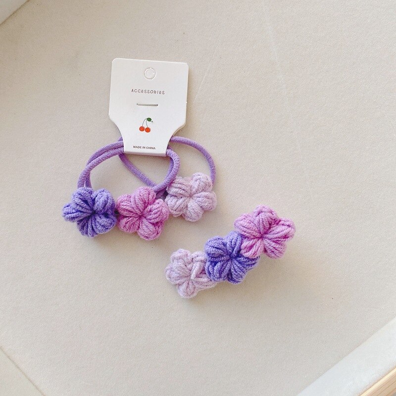Koreaanse Gebreide Bloemen Haarspelden Elastische Haarbanden Kawaii Gradiënt Kleur Haarspeldjes Voor Meisjes Hoofddeksels Meisjes Kids Haar Accessoires