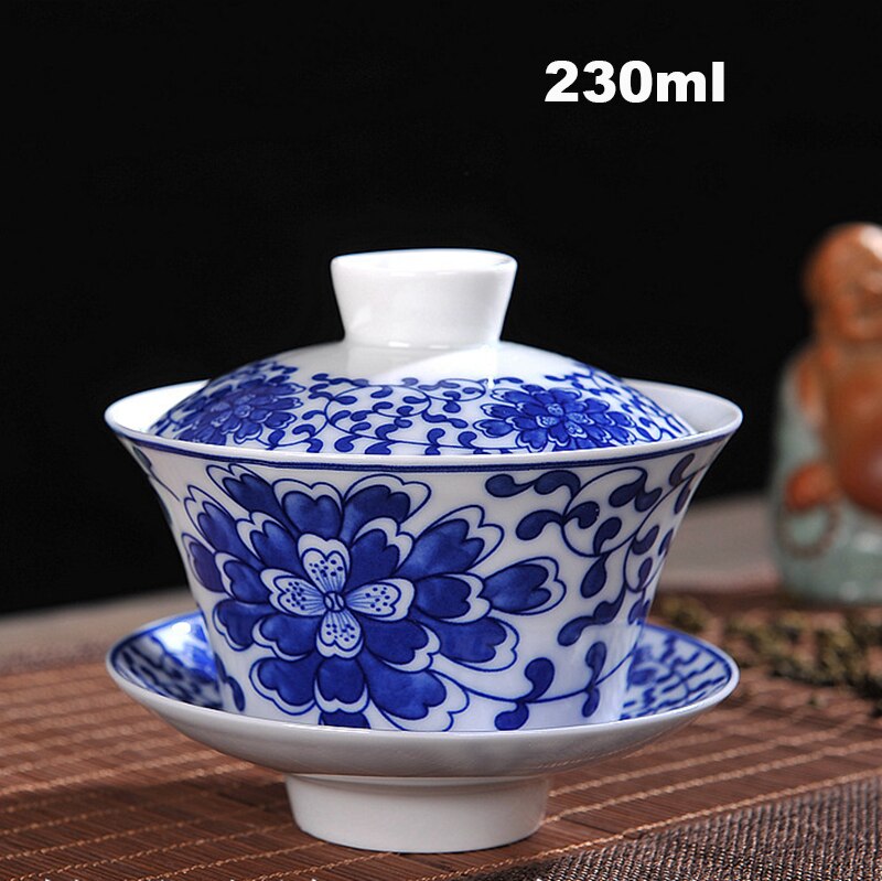 Ensemble de thé chinois Gaiwan bleu et blanc porcelaine Kung Fu ensemble de thé soupière en céramique bol à thé santé tasse à thé et soucoupe Master tasses: B6