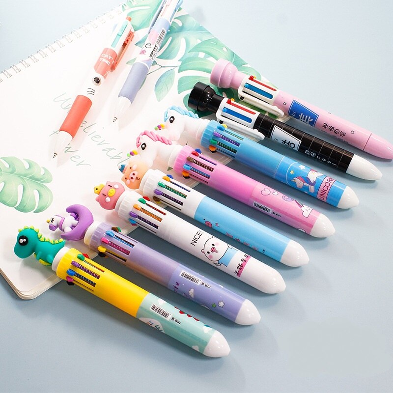 Creatieve 10 Kleuren Balpen Cartoon Schoolbenodigdheden Kantoorbenodigdheden Pennen Kawaii Multicolor Balpen Office Accessoires