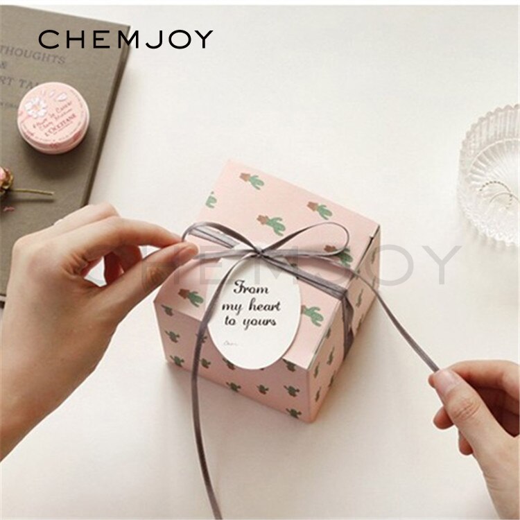 2Pcs/Set Cactus Paper Candy Box Boxes with Ribbons and Labels Wedding Christmas Birthday Party Favor Packaging Bag Supplies