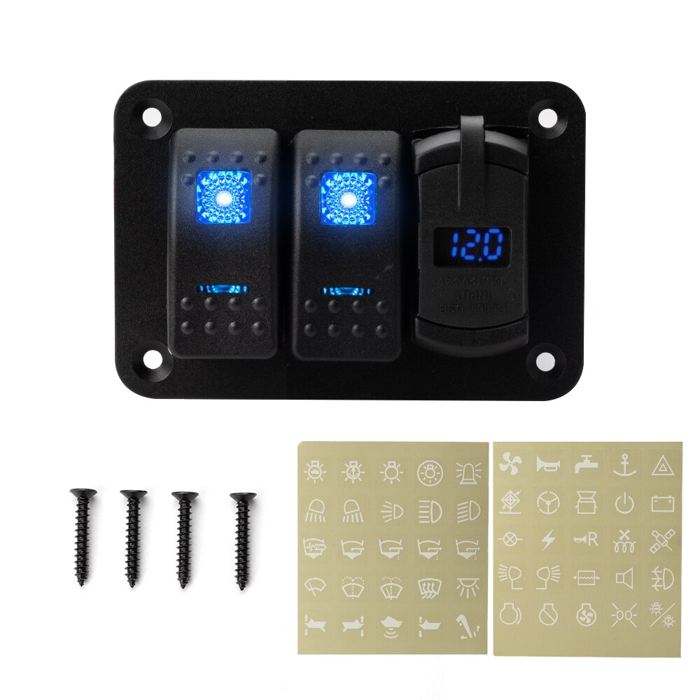 2 3 4 5 6 8 Gang Led Rocker Switch Panel Met Voltmeter 4.2A Dual Usb Rocker Stijl Fast Charger voor Auto Marine Boot Waterdicht: 3 Gang Blue